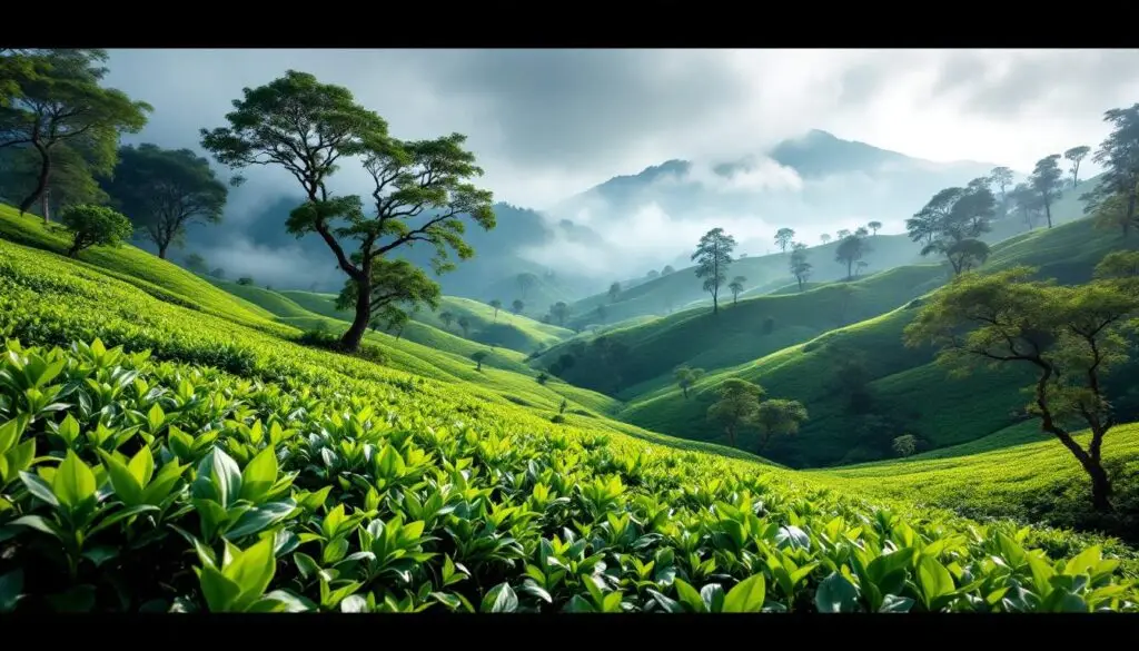 A photograph of capture a photograph of the lush tea plantations of cameron highlands