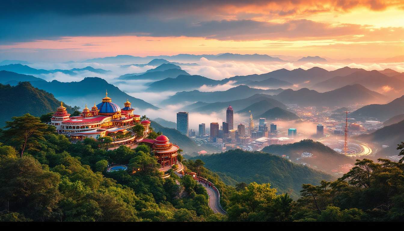 A photograph of capture a photograph of the vibrant skyline of genting highlands