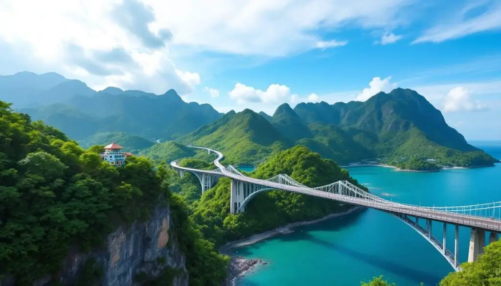 A photograph of capture a photograph of the breathtaking langkawi sky bridge