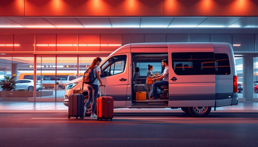 A photograph of a spacious and modern van parked in front of klia airport