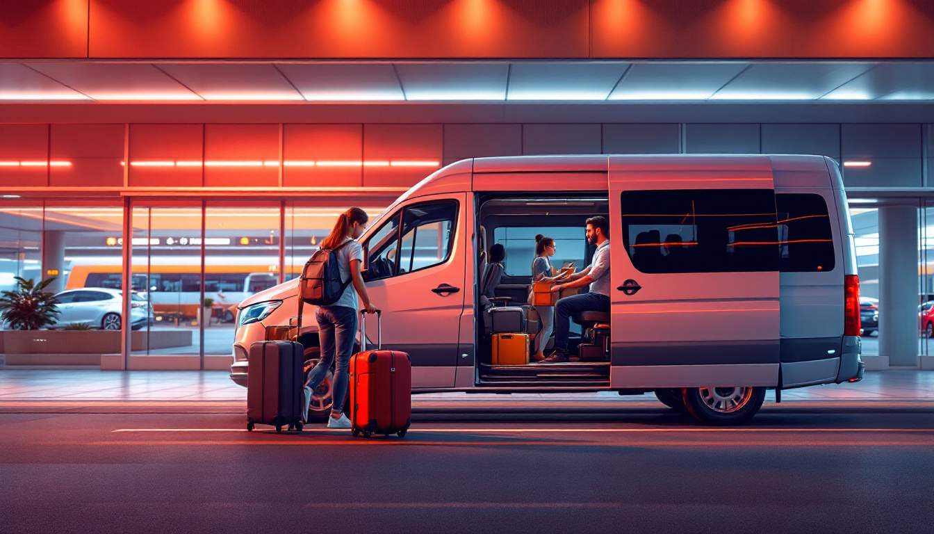 A photograph of a spacious and modern van parked in front of klia airport