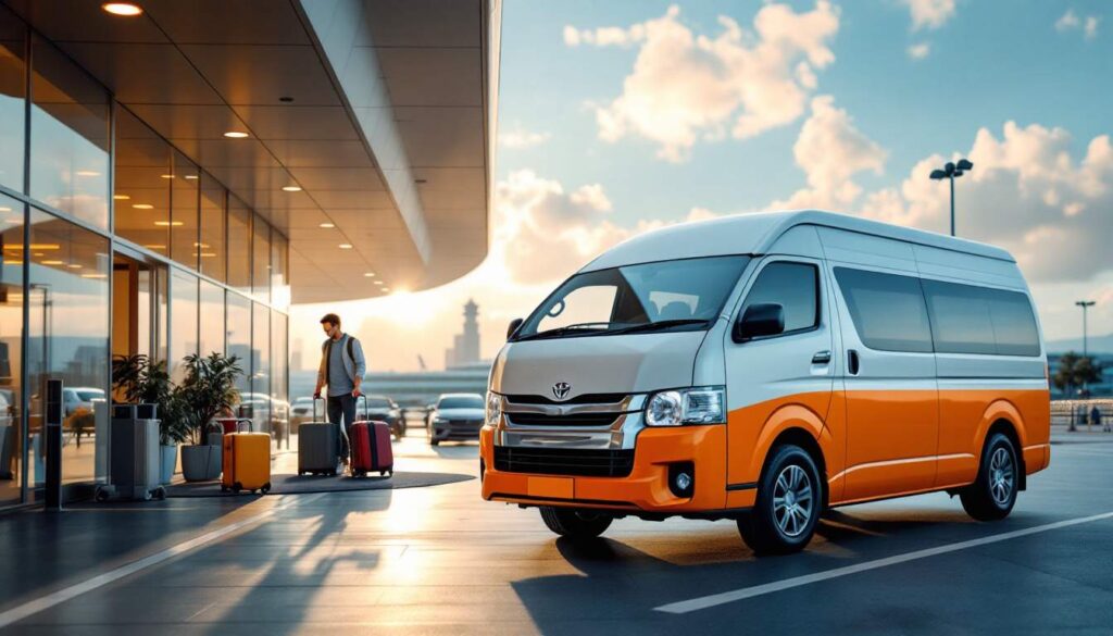 A photograph of a spacious and well-maintained van parked outside kuala lumpur international airport (klia)